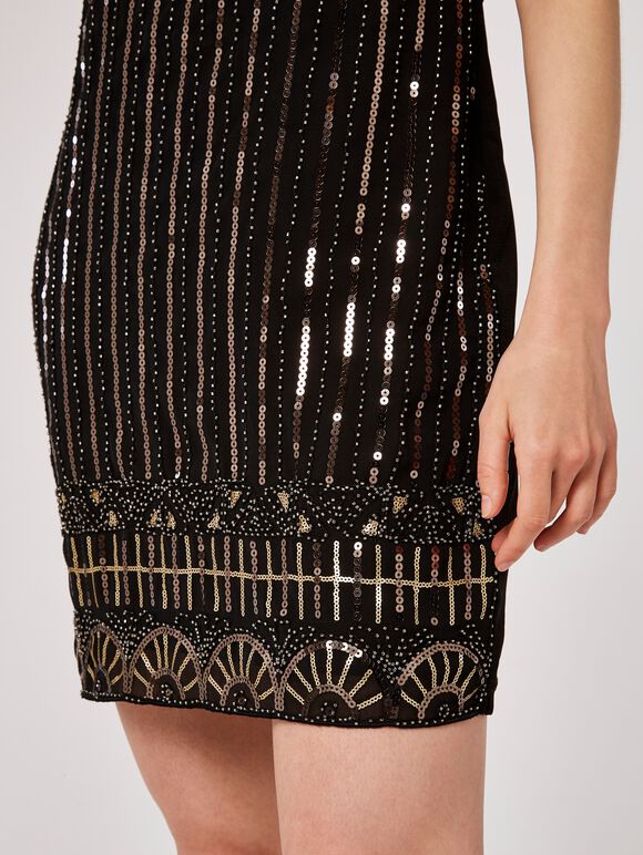 Sequin Lines Dress, Black, large