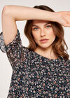  Floral Ruffle Tiered Top, Navy, large