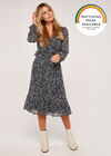 Folk Leaf Ruffle Waist Midi Dress, Navy, large