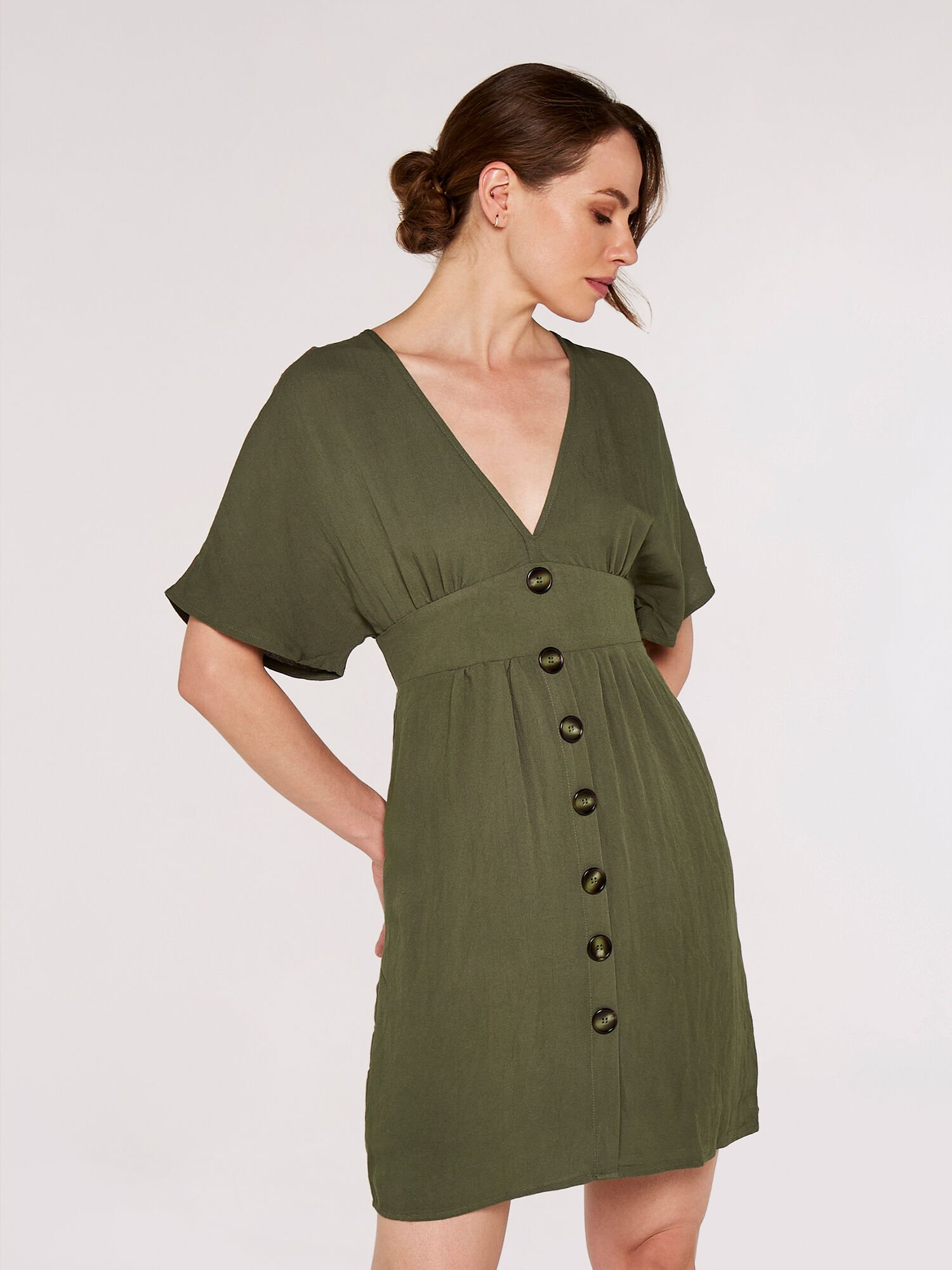 V Neck Button Front Dress
