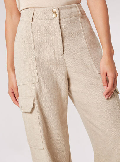 Herringbone Wide Leg Cargo Trousers