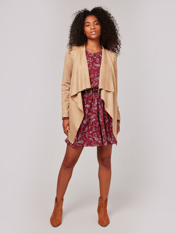 Suedette Waterfall Jacket, Stone, large