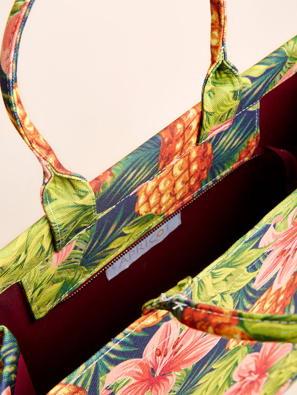Tropical  Print Cotton Fabric Bag, Assorted, large