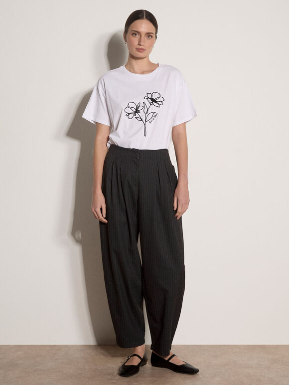 Born To Bloom Floral Cotton T-Shirt, Black, large