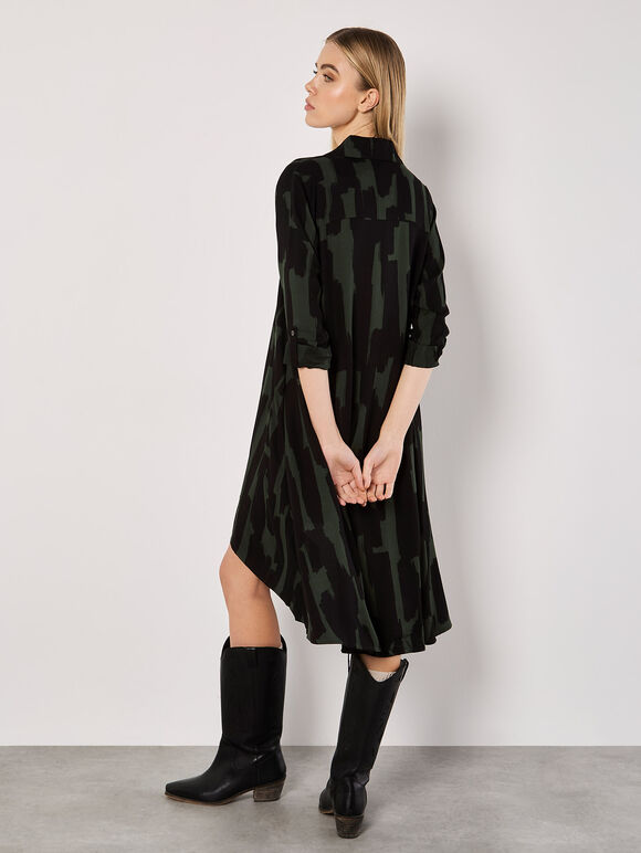 Abstract Lines Shirt Midi Dress, Green, large