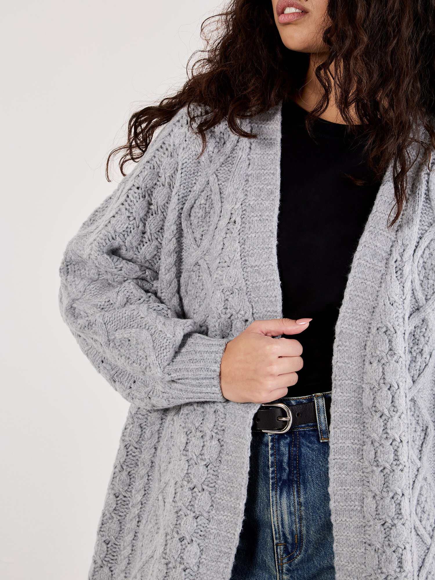 Chunky Cable Knit Longline Cardigan | Apricot Clothing
