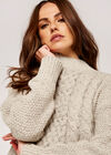 Cable Knit Mock Neck Jumper, Stone, large
