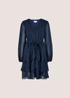 Diamante Embellished Chiffon Tiered Mini Dress, Navy, large
