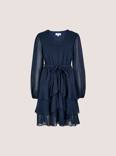 Diamante Embellished Chiffon Tiered Mini Dress