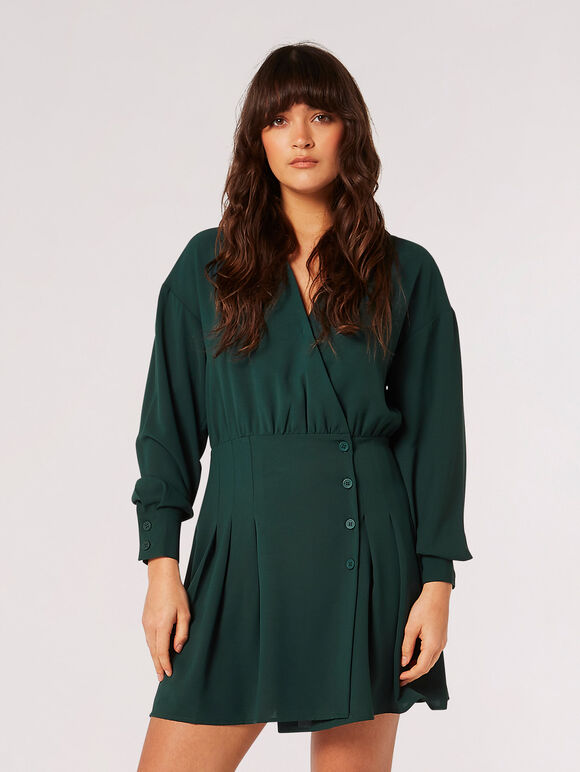 Wrap Shirt Mini Dress, Green, large