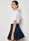 Pleated Denim Mini Skirt, Blue, large