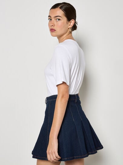 Pleated Denim Mini Skirt