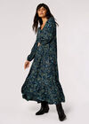 Boho Floral Print Maxi Dress, Navy, large