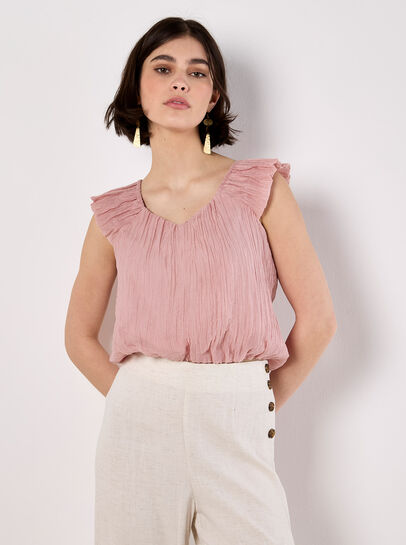 Sheer Crinkle Bubble Hem Crop Top