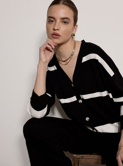 Monochrome Stripe Oversized Cardigan