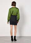 Ruched Metallic Mini Skirt, Black, large