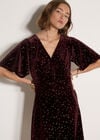 Silver Foil Star Velvet Mini Dress, Burgundy, large