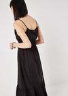 Drawstring Neck Smocked Midi Dress, Black, large