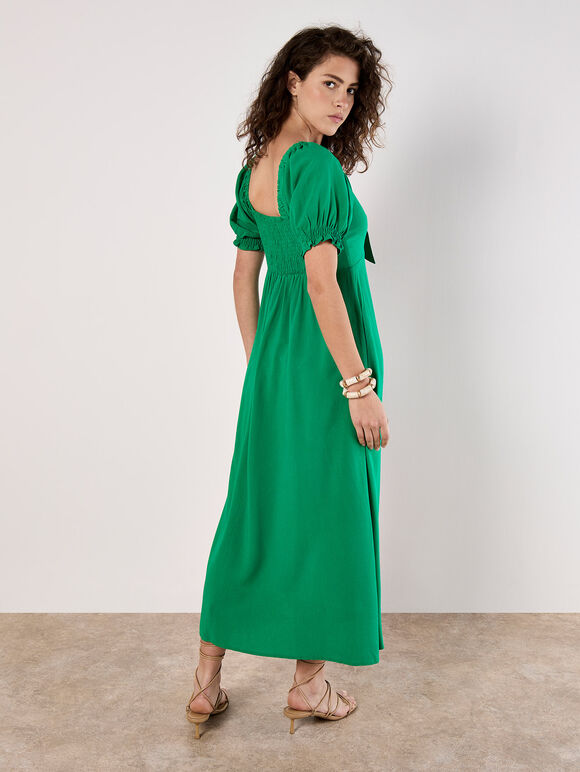 Tie Detail Milkmaid Midaxi Dress, Green, large