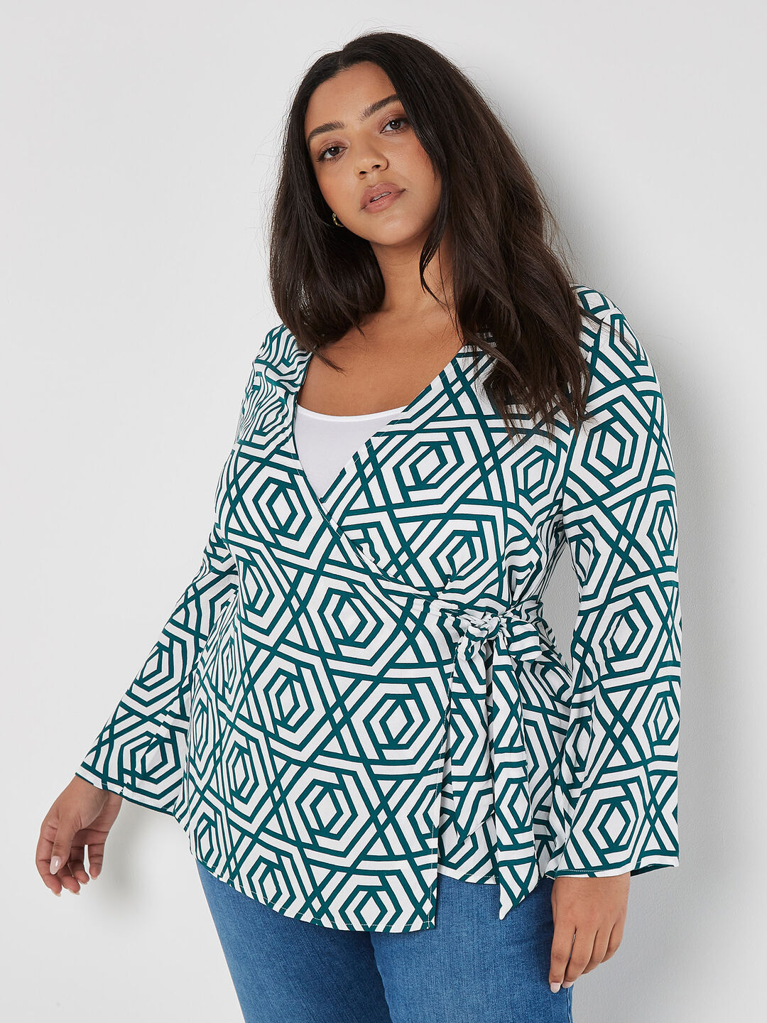 Curve Geo Print Wrap Top