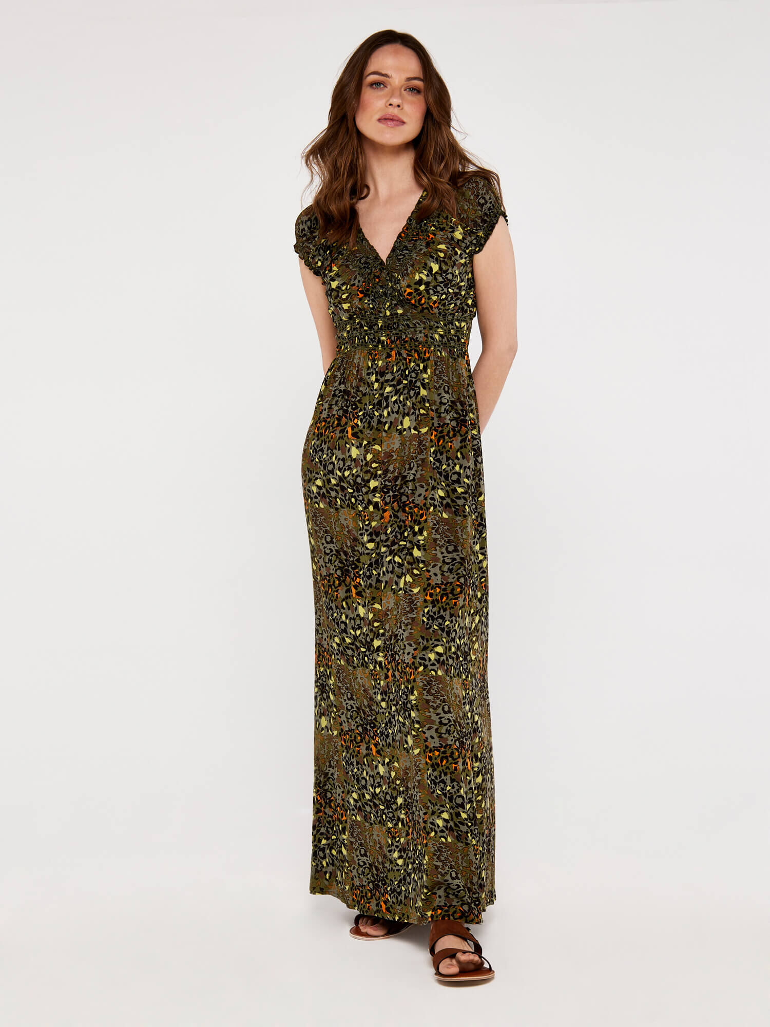 Cheetah Smock Maxi Dress Apricot Clothing
