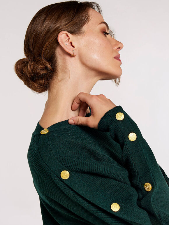  Button Detail Jumper, Green, large