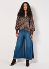 Gold Foil Floral Blouse, Navy, large