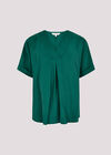 Pleat Detail V-Neck Top, Green, large