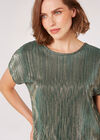 Metallic Plisse V-Back Top, Green, large