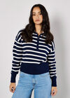 Zip Neck Stripe Jumper, Navy, large