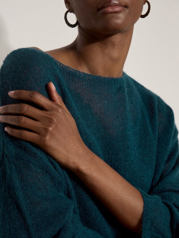 Lightweight Brushed Oversized Jumper, Teal, large