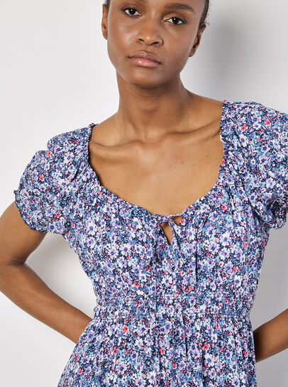 Watercolour Floral Milkmaid Midi Dress