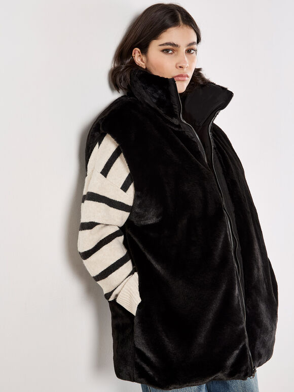 Reversible Oversized Puffer Gilet, Black, large