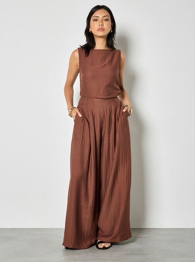 Textured Twill Wide-Leg Trousers, Brown, large