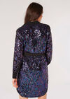 Sequin Shirt Mini Dress, Black, large