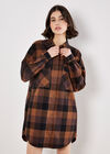 Oversized Check Shirt Mini Dress, Brown, large