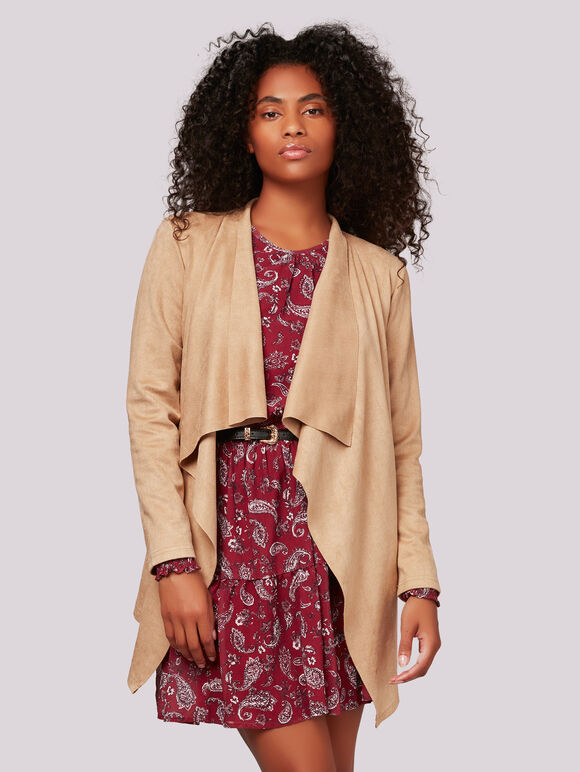 Suedette Waterfall Jacket, Stone, large