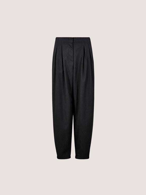 Pinstripe Wide-Leg Balloon Trousers, Dark Grey/Charcoal, large