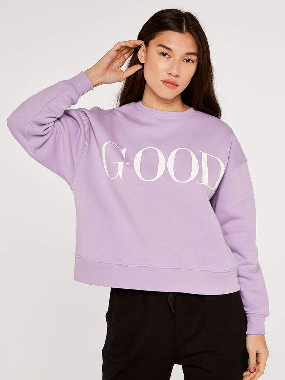 Good Vibe Slogan Sweatshirt, Lilac, large