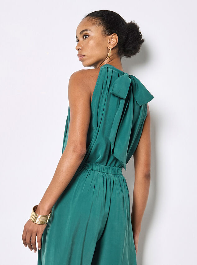 Soft Pleat Wide-Leg Trousers, Teal, large