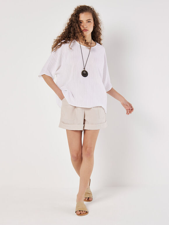 Textured Cotton Necklace Top, Cream, large