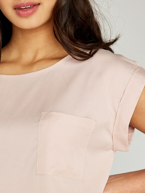 Turn Up Sleeve Tee, Pink, large