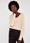 V Neck Ribbed Oversized Jumper, Stone, large