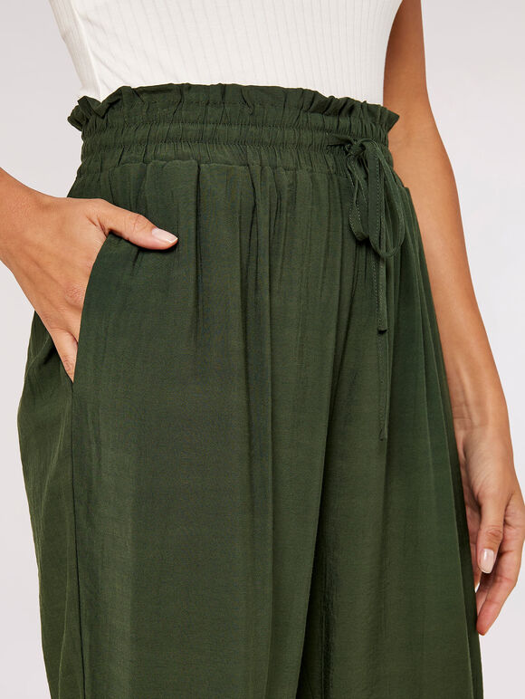 Shirred Waist Trousers, Green, large