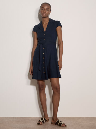 Linen Blend Shirt Mini Dress