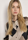 Geo Print Satin Shirt, Stone, large