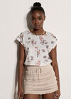 Parrot And Palm Print Slub T-Shirt, Coral, large