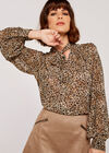 Leopard Pussybow Blouse, Stone, large