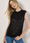 Sleeveless Sequin Top, Black, large