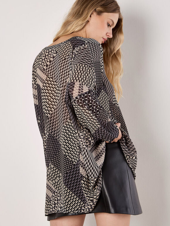 Geo Patchwork Chiffon Shirt, Grey, large